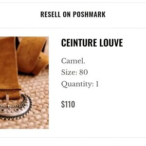 Sezane Camel Suede Belt with Silver-Tone Western Buckle